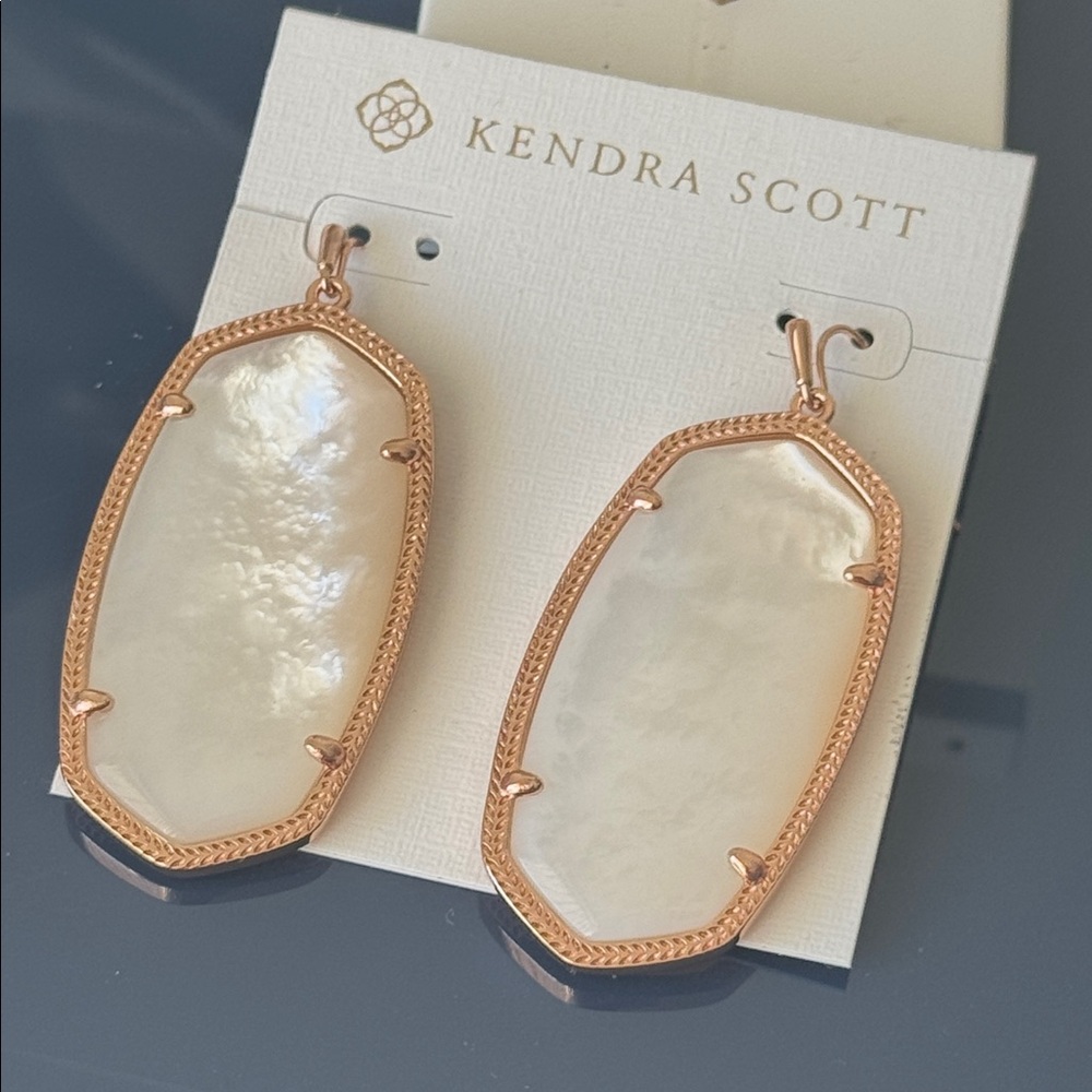 Kendra Scott Danielle Rose Gold and Ivory Mother of Pearl Stone Earrings - Picture 7 of 8
